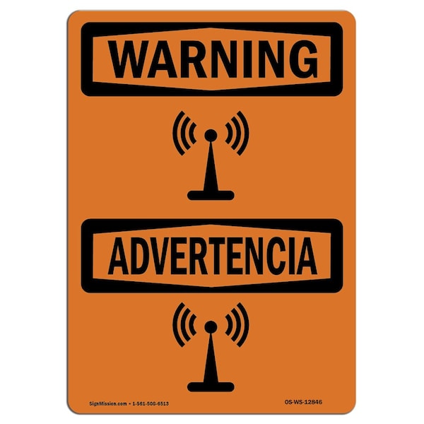 OSHA WARNING Sign, Radio Frequency Hazard Bilingual, 18in X 12in Aluminum, 18" W, 12" H, Landscape